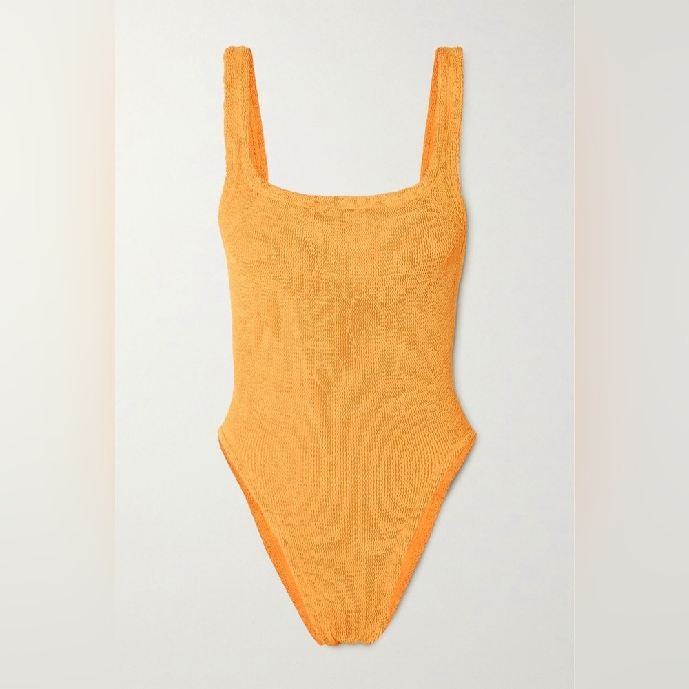 Hunza G Swimsuit Square Neck Crinkle Stretchy Mango Orange Yellow One Size - Picture 5 of 9